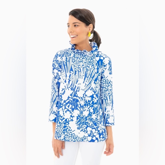 EEUC S Tuckernuck Faye Floral Top Blue White - Picture 1 of 7